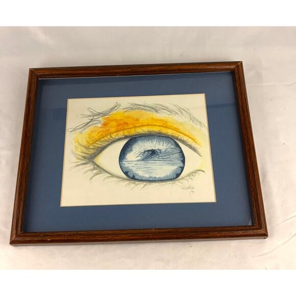 Vintage Realistic Eye Drawing 1990s Artist Signed Matted + Framed Wall Art - Picture 8 of 11